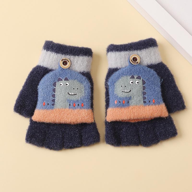 Children's Thickened Warm Winter Gloves Baby Knitted Outdoor Coldproof Gloves Flip Half Finger Men's Fleece Gloves