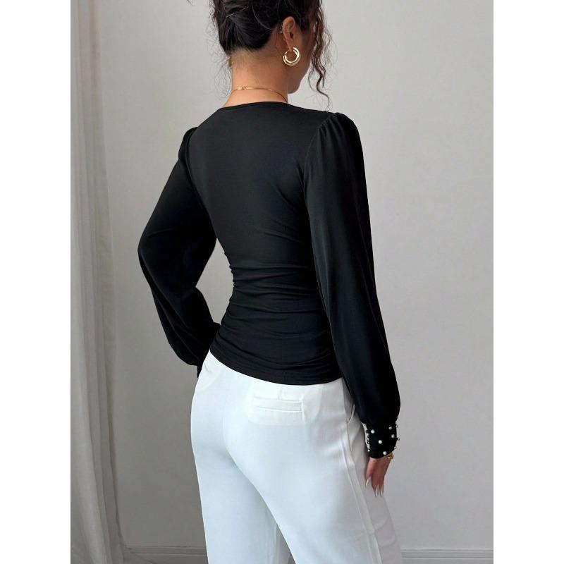 DAFIFY Women's Fashion Casual Spring Autumn Polka Dot Print Long Sleeve V-Neck Blouses & Shirts