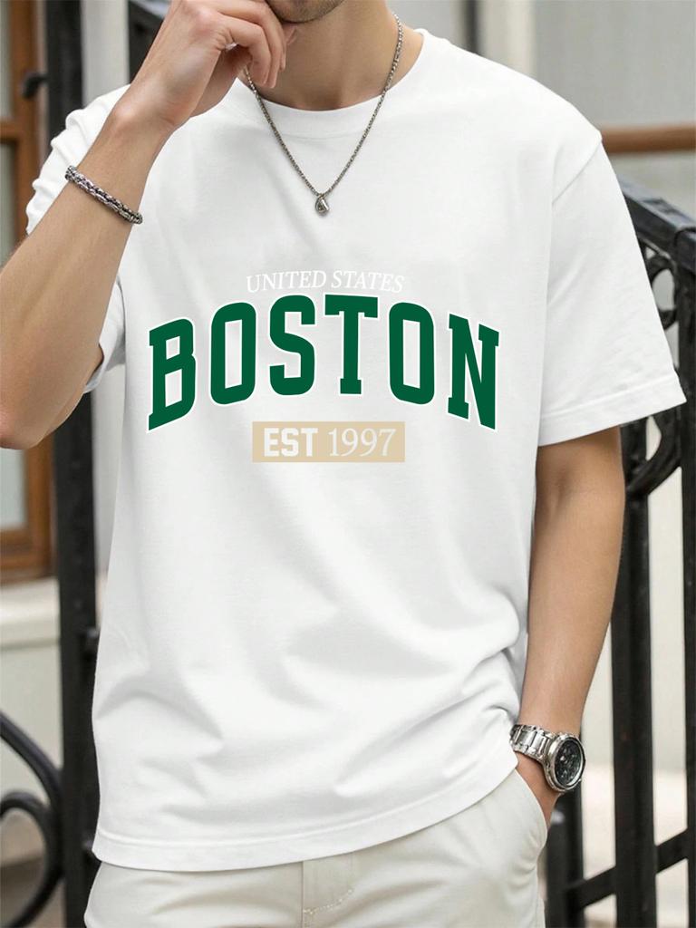 United States Boston Est 1997 Print T Shirt Men Summer AllMatch Streetwear Trendy ONeck Clothes Cotton Oversized Man TShirts