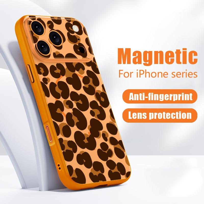 Leopard Print Phone Case For iPhone 17 Pro Max Funda iPhone 16 15 14 13 Pro Max Magnetic For Magsafe Hybrid Slim Matte Cover