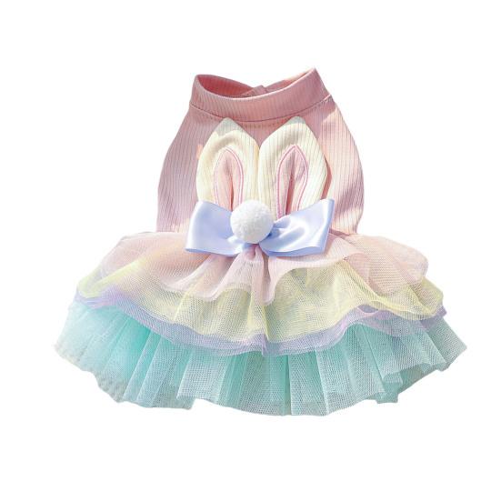 Bunny Ears Dog Dress Tulle Tutu Skirt Pet Dress with 3D Rabbit Ears Cute Bunny Dress for Dogs Cats Party Holiday Outfit