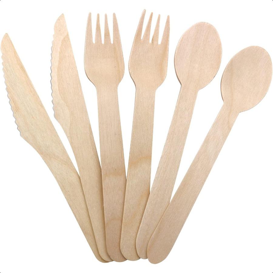 Wooden Cutlery Set Include Fork Spoon Knife100% Natural EcoFriendly BiodegradableandCompostable Alternative to Plastic Cutlery