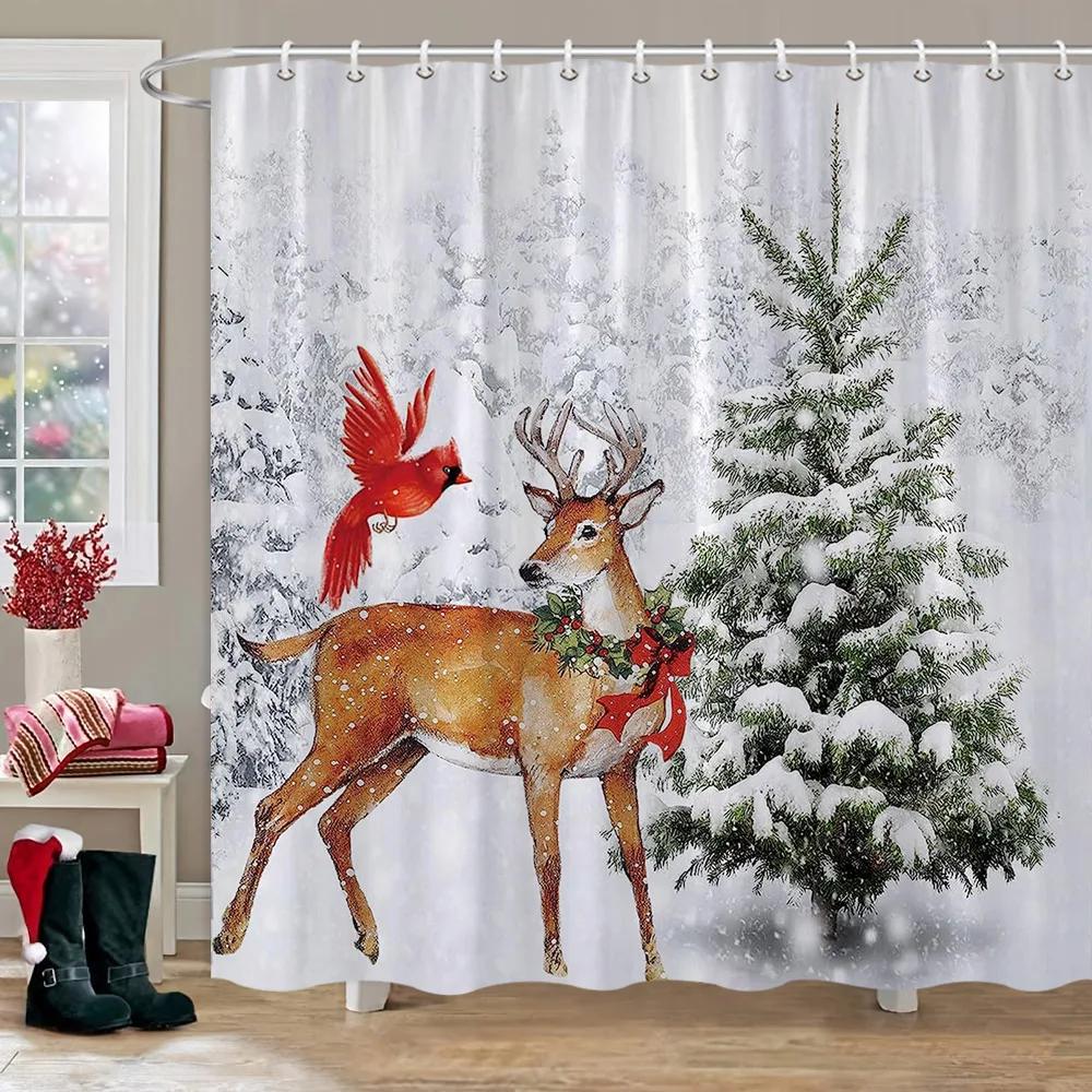 Weihnachts-Duschvorhang für Badezimmer, rustikaler Weihnachts-Bauernhaus-Duschvorhang, Vintage-Weihnachts-Duschvorhang für Wohnzimmer