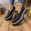 New Style Loafers, Large-sized Metal Buckle Casual Women's Shoes, Thick-soled Single Shoes with Thick Heels