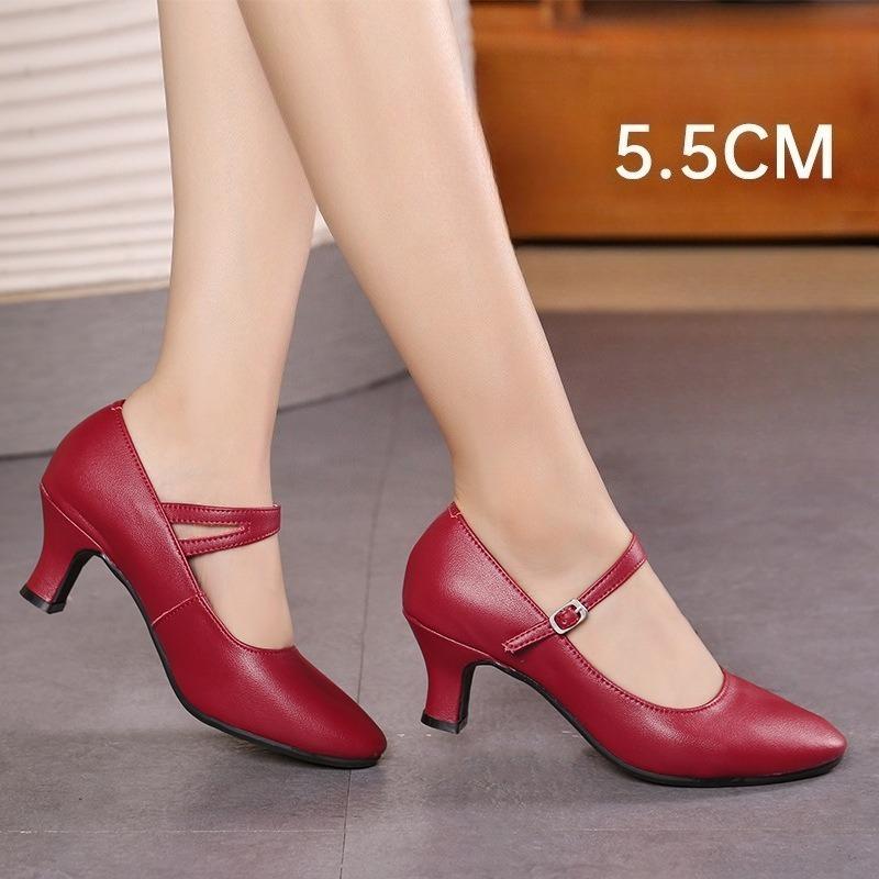 Latin Dance Shoes Women Medium Heel Soft Sole Ballroom Dance Shoes Red