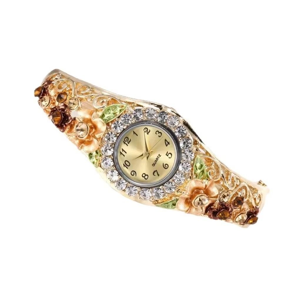Rich In Flowers Vintage  Watch Rhinestone Bracelet Quartz Watch  Elegant Wear