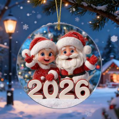 Yousheng Christmas Santa Ornament 2026 Round 2D Acrylic Santa Claus Christmas Tree Ornament for Holiday New Year Home Decor
