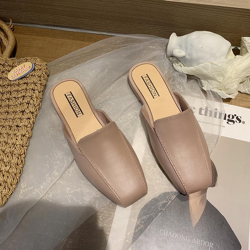 Yuzhihao Women s Fashion Closed-Toe Summer Flat Heel Half Slippers, Solid Color, Outdoor Wear 36