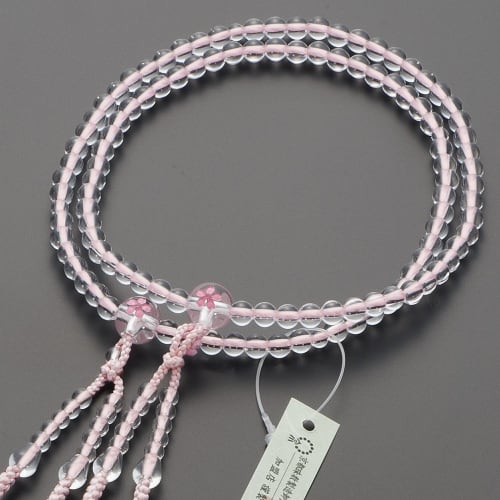 Buddhist Altar Shop Takita Shoten Buddhist Prayer Beads, Shingon Buddhism Formal Prayer Beads [Women's] Genuine Crystal with Cherry Blossom Carving, 8