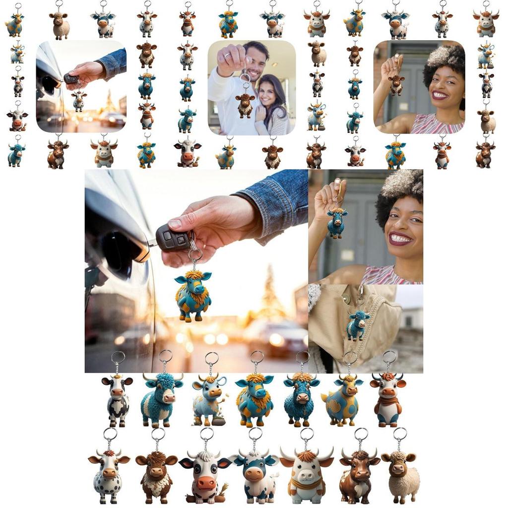 Cute Cartoon Colorful Bull Keychain Keyring Pendant For Car Backpacks Acrylic Material 8cm/3.1 In Size