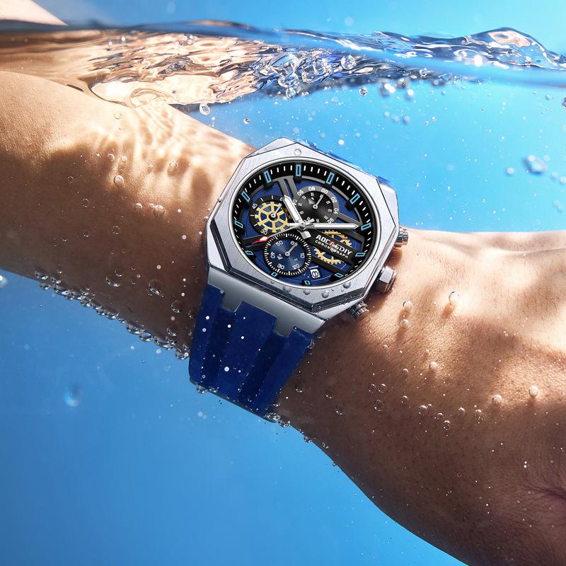 Herren Drei-Augen Sechs-Zeiger Timing Sportuhr Wasserdicht Leuchtend Multifunktionale Kalenderuhr