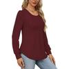 Maglietta a maniche lunghe da donna autunnali, alla moda, casual, plissettata, con scollo rotondo basso, abbigliamento da donna