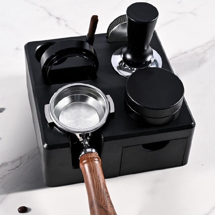 Kitchen Storage Solution Espresso Coffee Tamper Station Stand With Tool Drawer Compartment for 51/54/58mm Portafilter