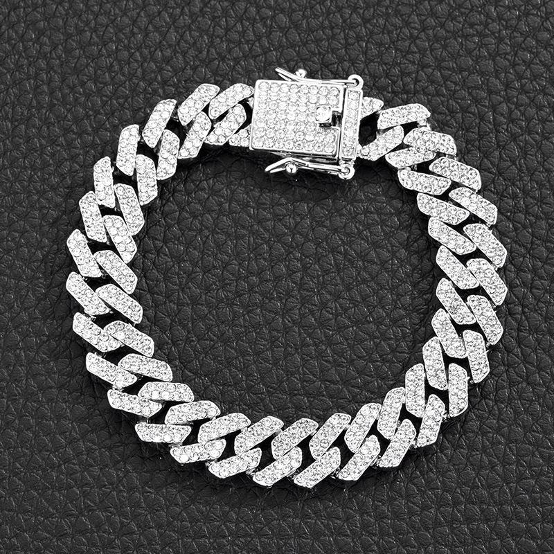 Herren Damen HipHop Iced Out Bling Prong Kubanische Kette Halskette Anzug 13mm Gepflasterte Strass Gliederkette Choker Armband Modeschmuck