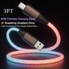 120W Flowing Led Luminous RGB USB A To Type C Charging Cable Sync Data Usb Cable for 17 16 15 Pro Huawei Samsung Oppo