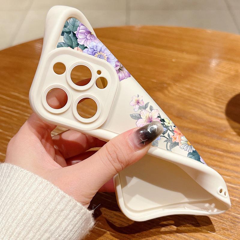For iPhone 16 Pro Max 15 Pro 14 Plus 13 12 11 XS 8 7 Case Colorful Floral Print Lens Protection Shockproof Matte TPU Soft Phone Cover