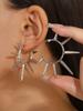 Silver Tone Spike & Black Bead Hoop Earrings, Gothic Punk Rock Rivet Drop Earrings for Women
