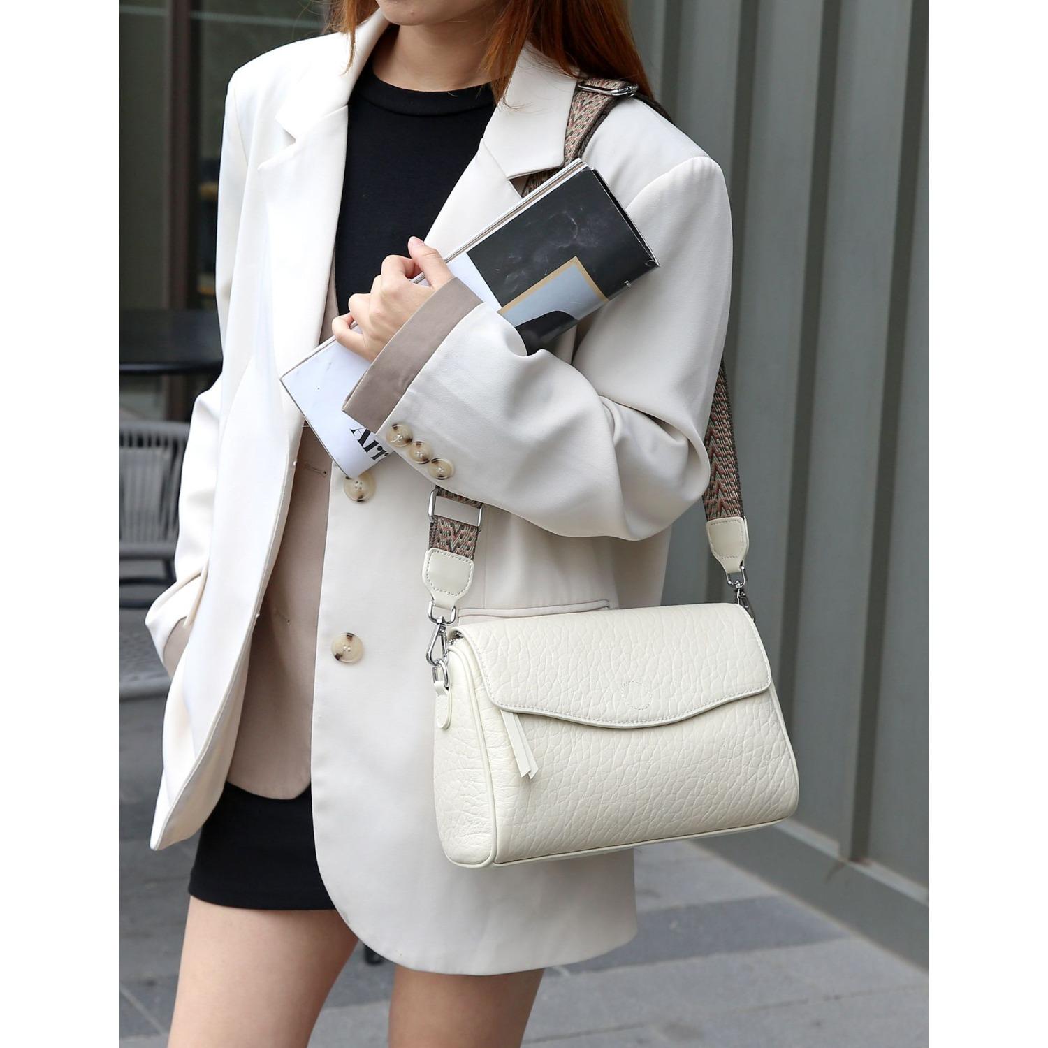 

Женская сумка через плечо из коровьей кожи, простая модная сумка, сумка-конверт для девочек, многосекционная квадратная сумка белый