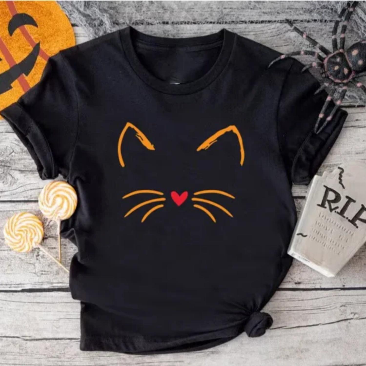 Cat Halloween Shirt Spooky Halloween T-shirt Spooky Cat Shirt Lover Shirt Halloween  Gift Cat Mom Tee Halloween Cat Shirt S чёрный