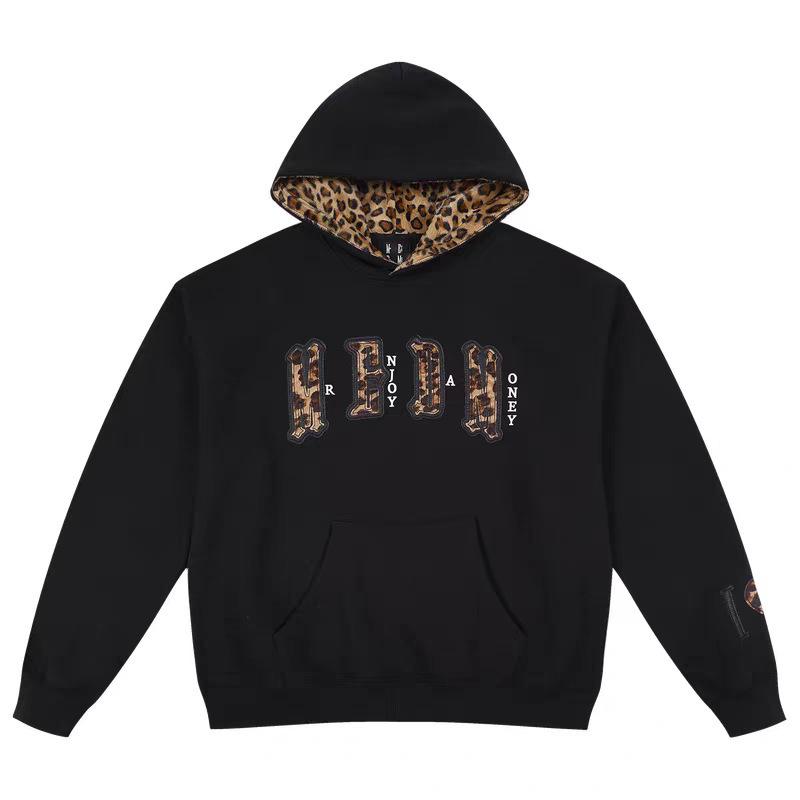 

MEDM Double-Layer Leopard Print Fur Hoodie - Casual American Commuting Pullover for Couples M