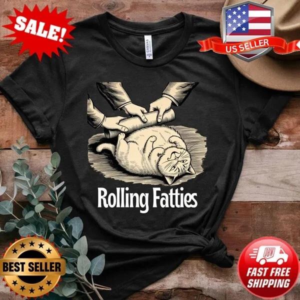 Rolling Fatties Cat T-Shirt, Funny Cat Graphic Shirt, Cat Lovers Gifts M
