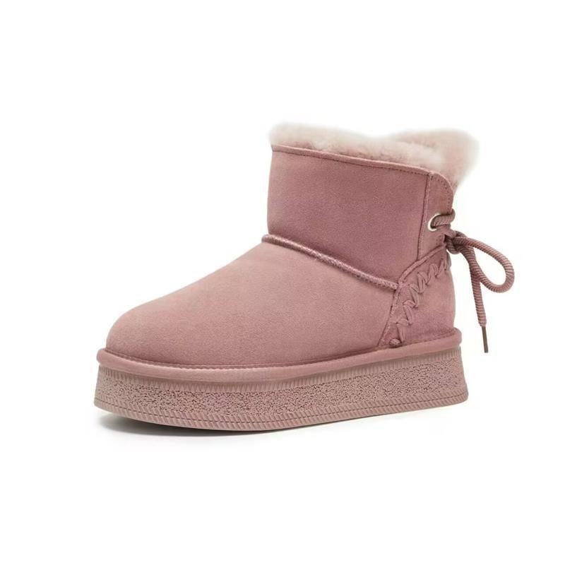 Thick-soled Snow Boots New Winter Velvet Thickened Warm and Warm Fur Short Lace-up Cotton Shoes