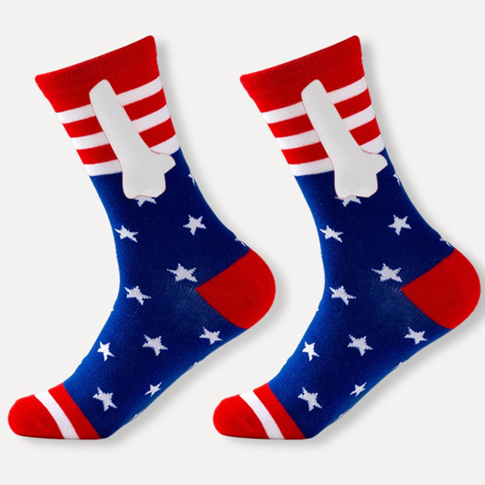 

Magnet hand socks Independence Day flag socks color matching striped tube socks men s sports socks королівський синій колір