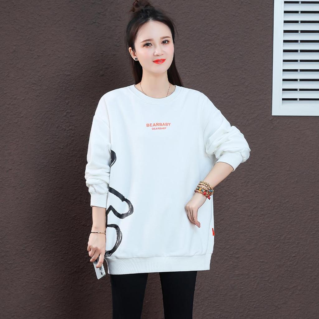 Women's Designer Print Velvet Crewneck Sweatshirt - Autumn/Winter 2025 Fashion Long Sleeve Loose Top