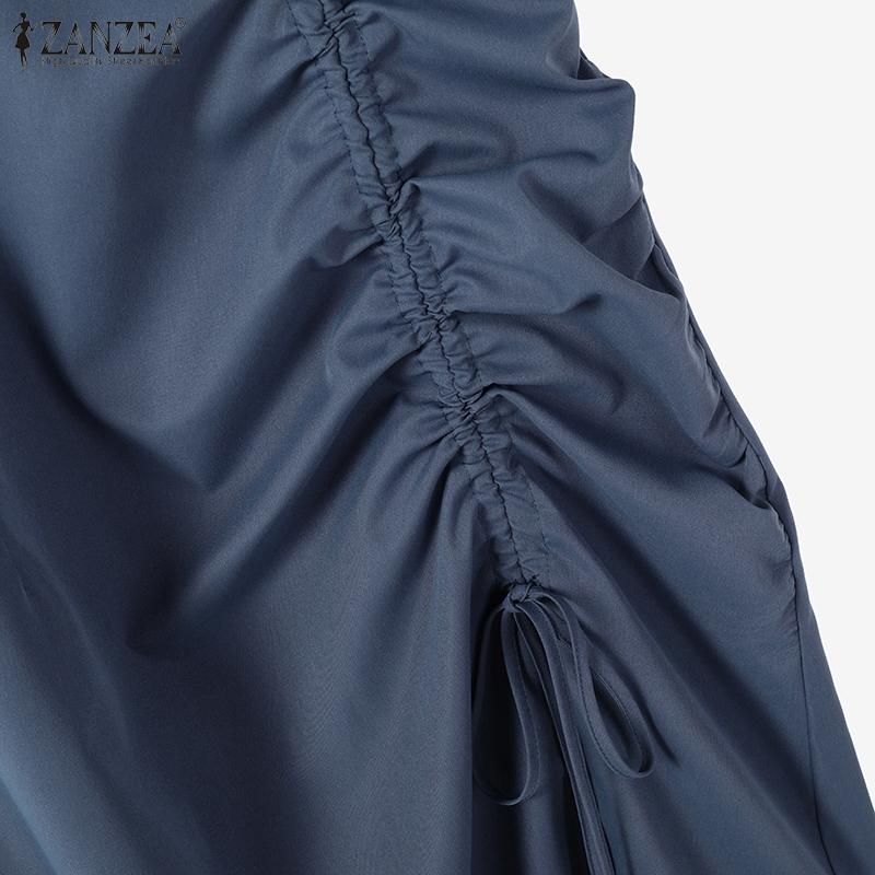 ZANZEA Women Casual Square Collar Short Sleeve Summer Long Dress
