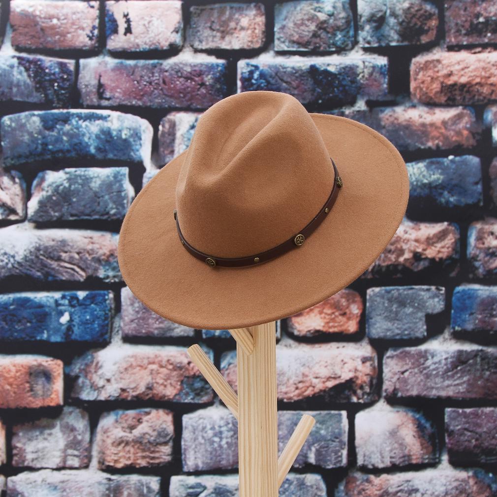 Women Men Wool Fedora Hat with Leather 