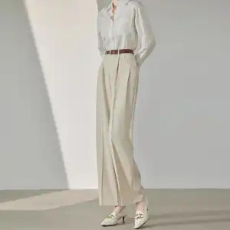 Womens High Waist Pleated Wide Leg Trousers S