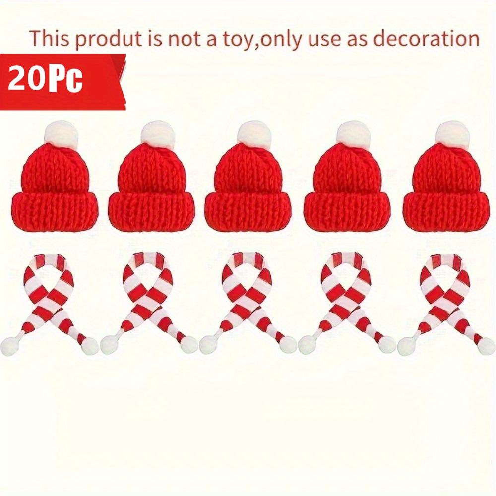 10/20 st Julhatt & Halsduk Set. Stickade tomtemössor för flaskor, dockhus & fester.