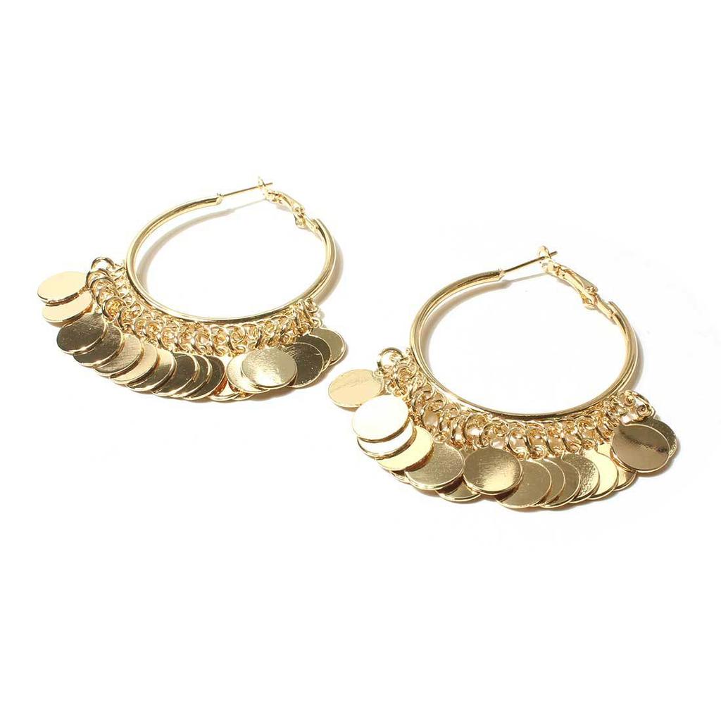 Exaggerated Metal Disc Fringed Earrings Geometric Gold Long Earrings
