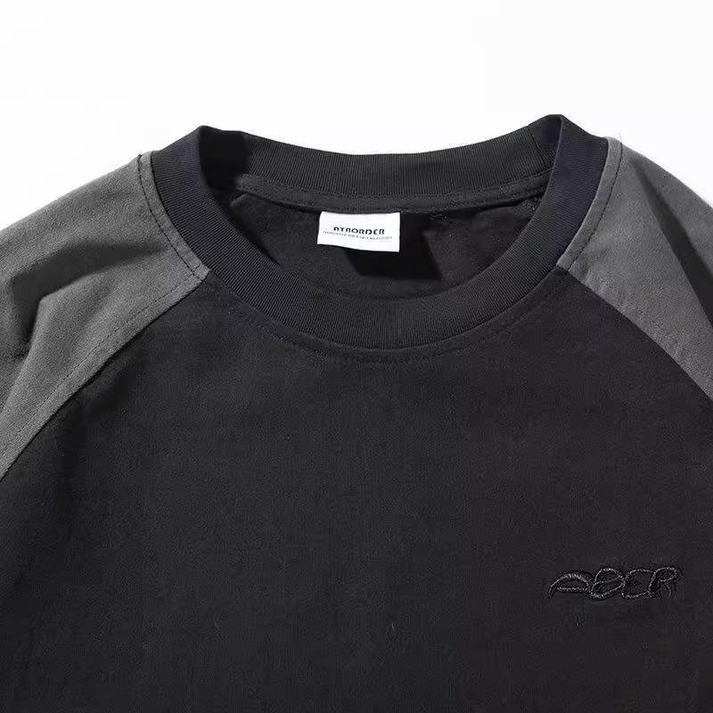 Unisex Japansk Retro Färgblock Lapptäcke Huvtröja - Avslappnad Lös Passform Långärmad T-shirt