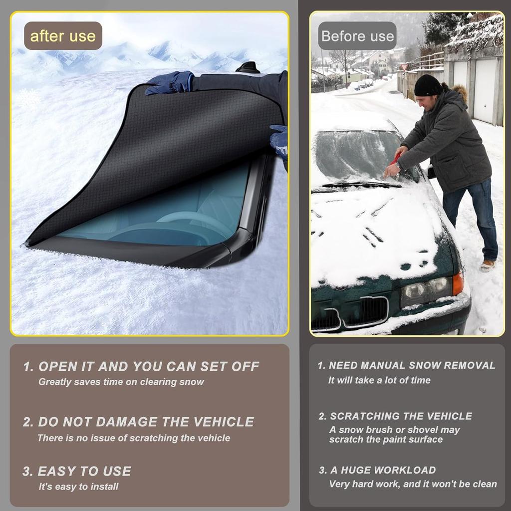 Car Windshield Cover For Ice And Snow - Universal Windshield Snow Cover With Side Window And Rearview Mirror Protector, Durable Magnetic Winter Frost