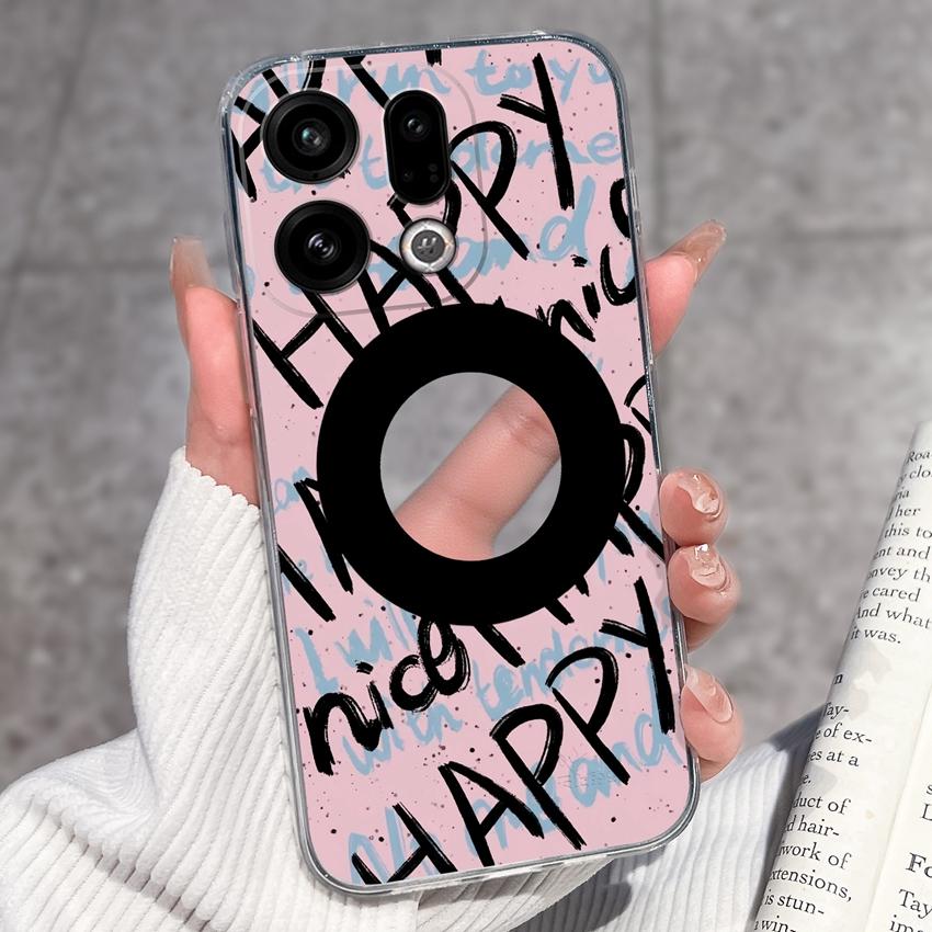 For Oppo Find X9 X8 X7 X5 Pro X2 Lite Reno8 Pro Pro+ Phone Case Black Cat Wine Glass Patterns Transparent TPU Protection Covers For Oppo Bumper Casing