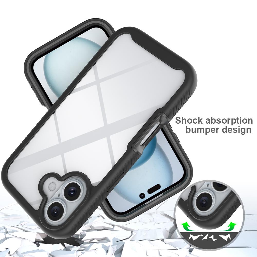 For iPhone 16 Case PC+TPU Clear Phone Cover with PET Screen Film