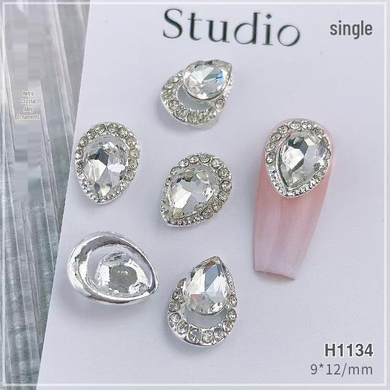 Nail Art Rhinestone Ornaments: Large Oval & Square Transparent Silver-White Crystals