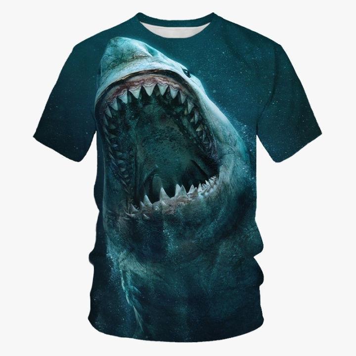 Summer Round Neck Deep Sea Whale Pattern 3D Print Top Fashionable Casual Short Sleeved Men's T-shirts