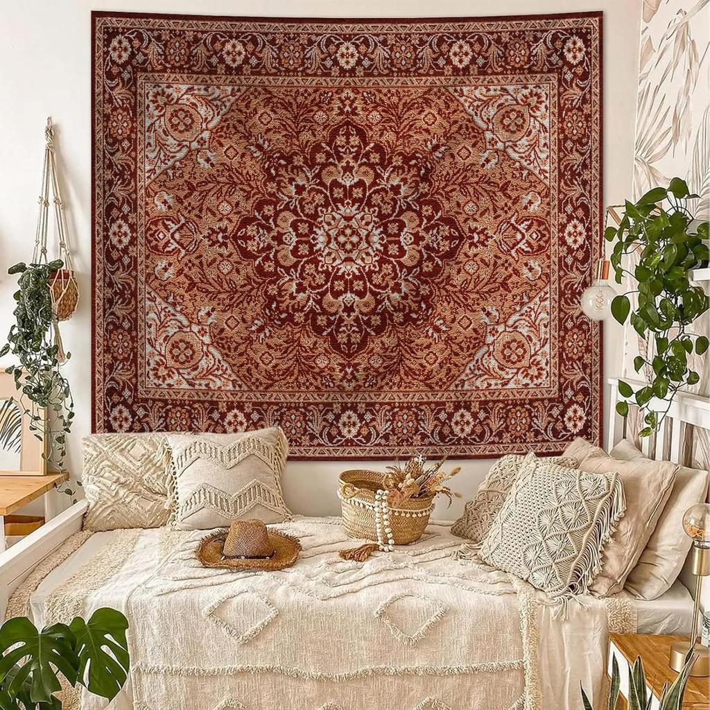 Boho Mandala Wandteppich Wandbehang für Schlafzimmer, Hippie Ästhetik Böhmische Vintage Wandkunst für Wohnzimmerdeko, Indisches Blumendesign