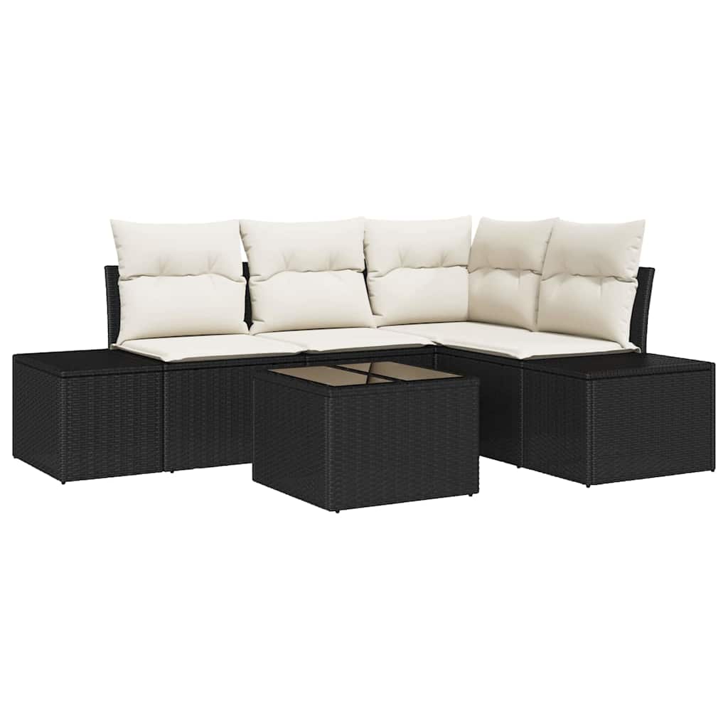 Garden Sofa Set with Storage Brown and Cream Poly Rattan