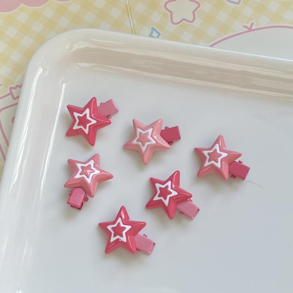 6 Pcs/Lot Cute Pink Star Hair Clip For Girls Plastic Hairpin Alloy Barrettes Pink BB Snap Clip Women Hair Accessories