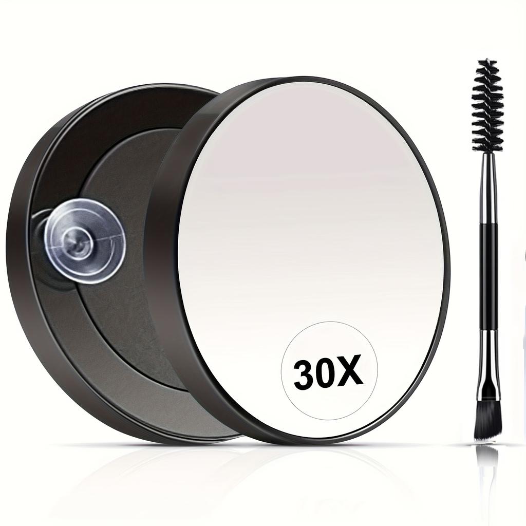 30X Magnifying Mirror, Small Magnifying Mirror with Suction Cup and Tweezer,Eyebrow Brush, Eyebrow Razor,As a Travel Magnifying