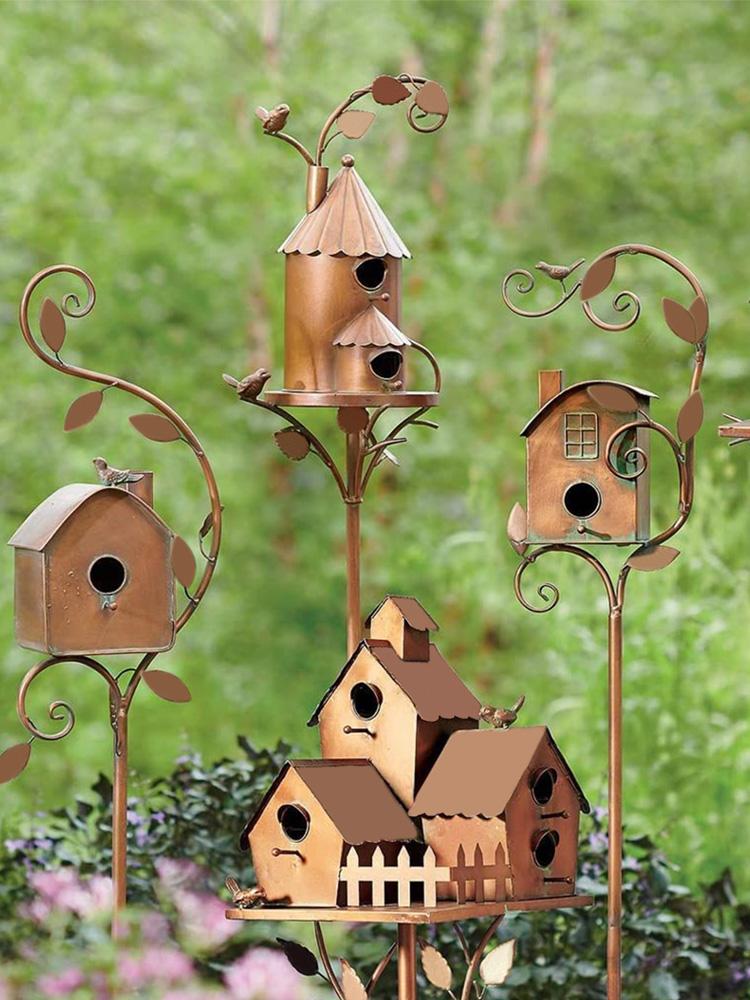 Metal Bird House Waterproofing Decorative Garden Birdhouse for Outdoor Patio Courtyard