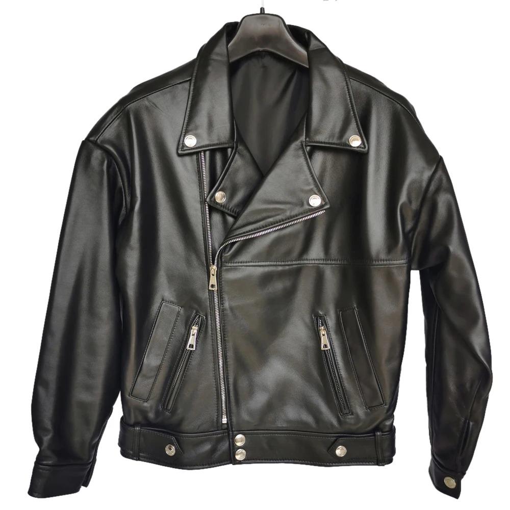 Maplesteed Loose Women Genuine Leather Jacket OVERSIZE Soft 100% Natural Sheepskin Drop-Shoudler Narrow Waist