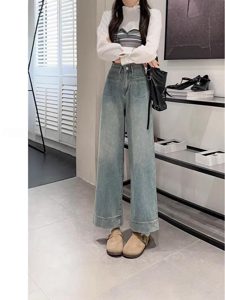 Women's High-Waisted Retro Straight-Leg Jeans - Spring & Autumn 2024 Collection