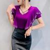 2025 Spring Mesh Fashion Hollow-Out Ruffle Long Sleeve Women's Top