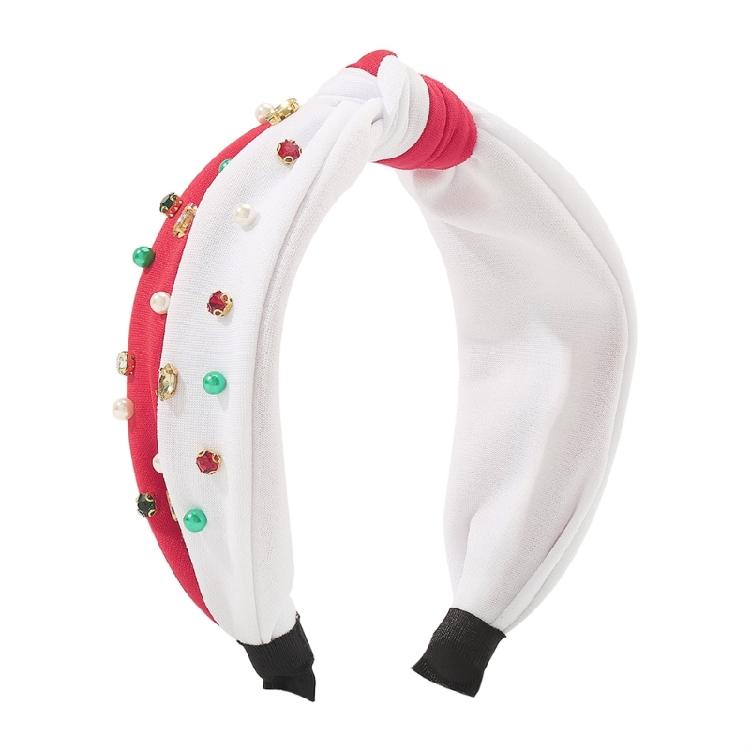 Kids Hair Hoop Red Glossy Beads Crystal Headband Red Green for Christmas Party