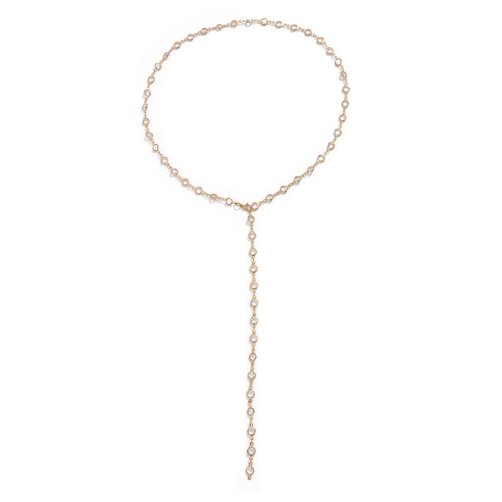 New European American Fashion Artificial Crystal Alloy Bamboo Chain Bohemian Sexy Long Women's Necklace