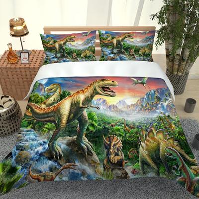 Kompletní sada na dvoulůžko Zvířata Dinosauři 3D Povlak na přikrývku King Queen Vtipná ložní souprava Děti Dívky Polyesterový povlak 2 povlaky na polštáře